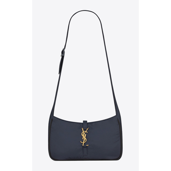 Saint Laurent 5 A 7 YSL Regenerated Nylon Navy Blue Bronze Logo Shoulder Bag - Picture 1 of 16